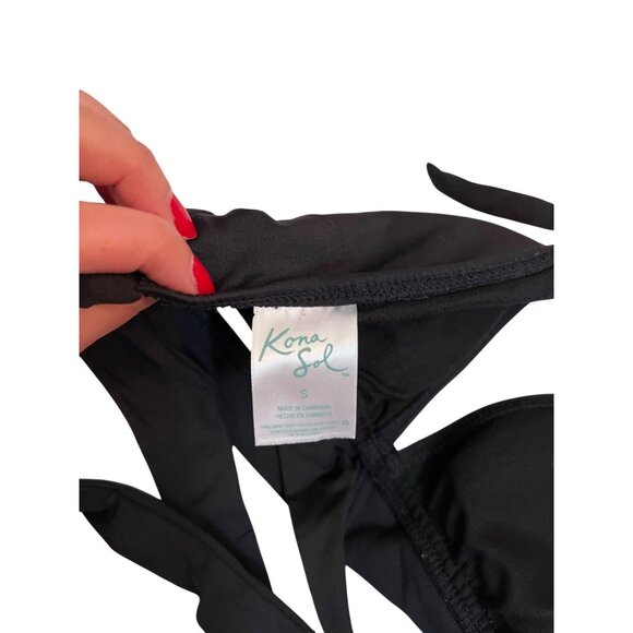 Kona Sol Black Bikini Top With Halter Ties & Removable Padding Women's Size S - Picture 2 of 3